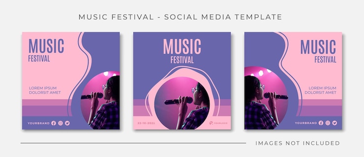 Vecteur festival de musique cercle violet vague modèle de publication sur les médias sociaux, vecteur de bannière de médias sociaux modifiable