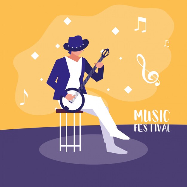 Festival De Musique Avec Un Homme Jouant Du Banjo