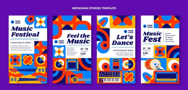 Festival de musique en mosaïque design plat