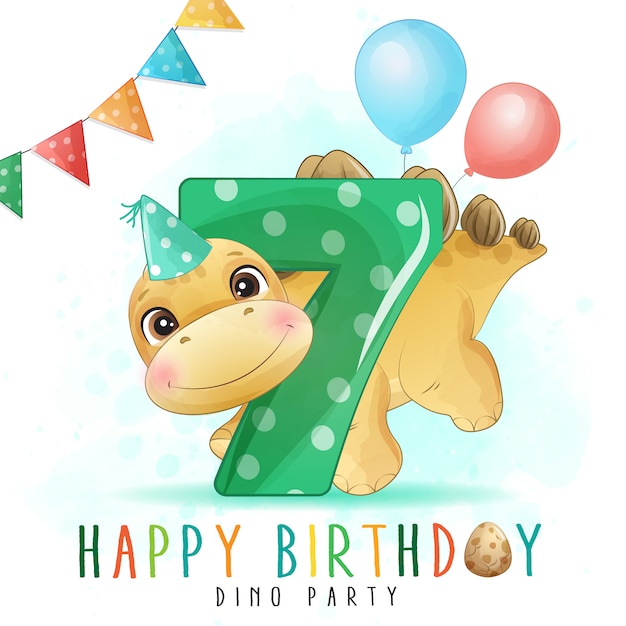 Fête D'anniversaire De Dinosaure Mignon Avec Illustration De Numérotation