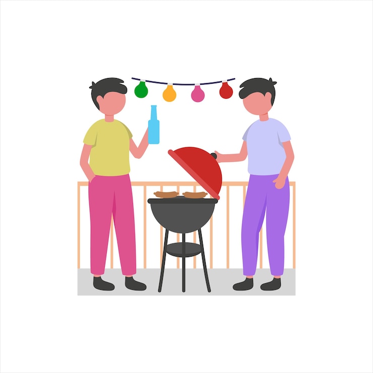 Vecteur une fête au barbecue d'amis