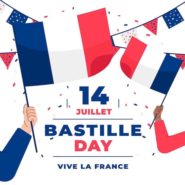 Fête de la Bastille avec drapeaux et guirlandes de France