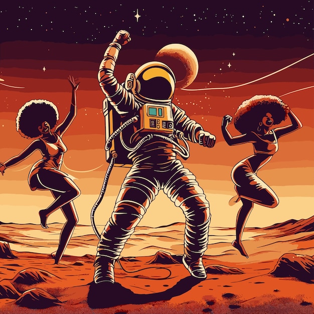Une fête de danse d'astronaute sur la surface de Mars