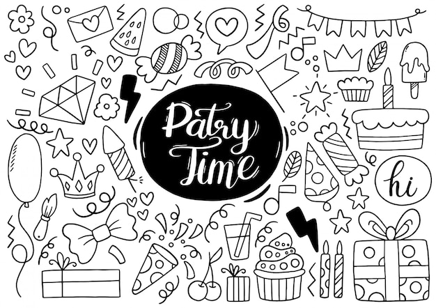 fête dessinée à la main doodle joyeux anniversaire