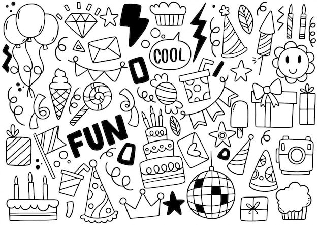 Fête Dessinée à La Main Doodle Joyeux Anniversaire