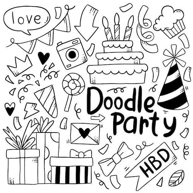 fête dessinée à la main doodle joyeux anniversaire