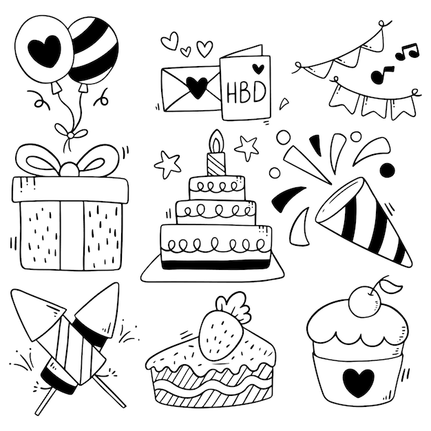 fête dessinée à la main doodle joyeux anniversaire