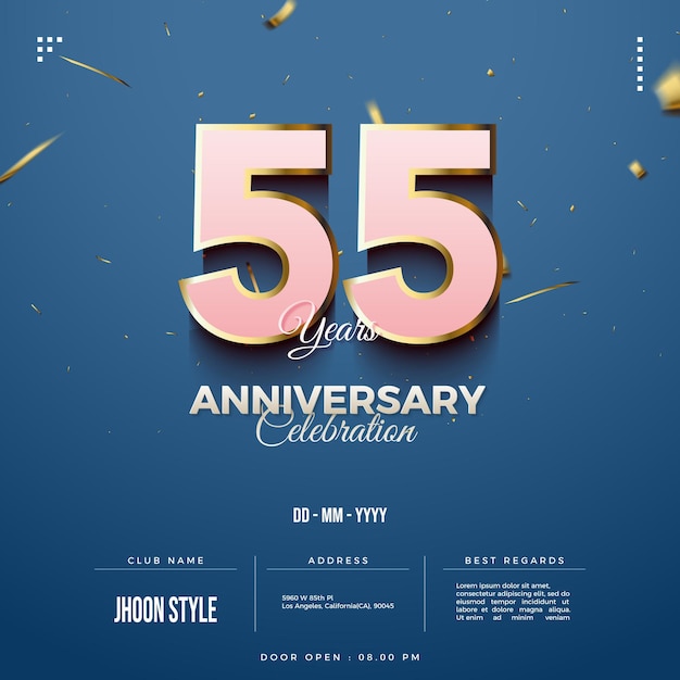 Fête du 55e anniversaire avec des chiffres simples et élégants.