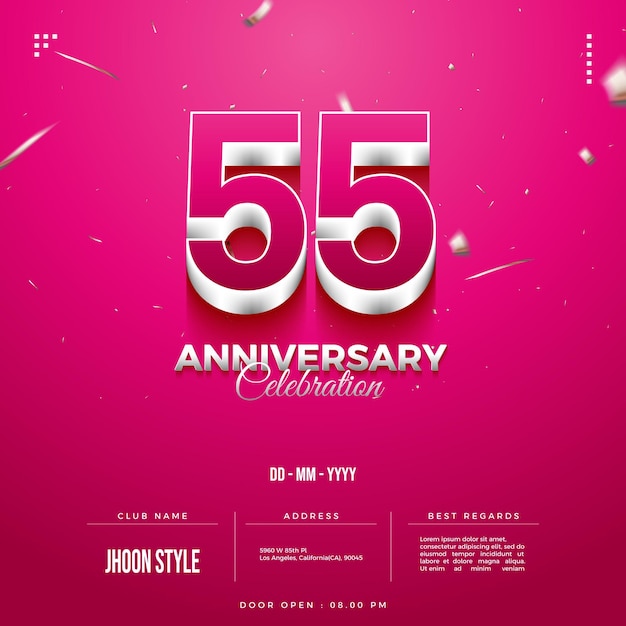 Fête du 55e anniversaire avec des nombres 3d réalistes.