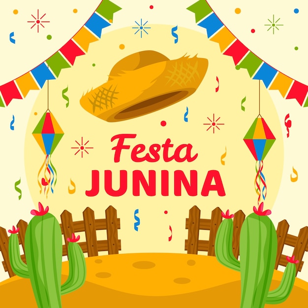 Fête du design plat festa junina avec des guirlandes