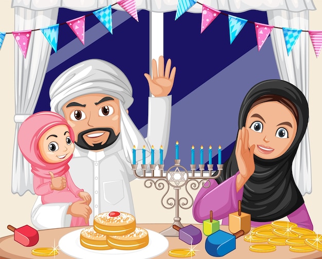 Une Fête De Famille Hanukkah En Style Cartoon