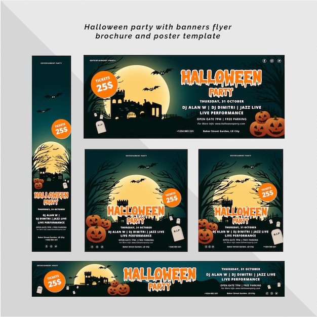 Vecteur fête d'halloween avec bannière, flyer et modèle d'affiche