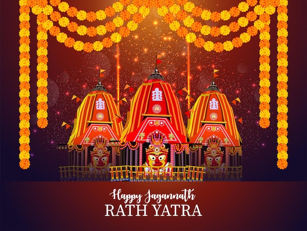 Vecteur la fête hindoue du jagannath rath yatra est célébrée par une carte de vœux.