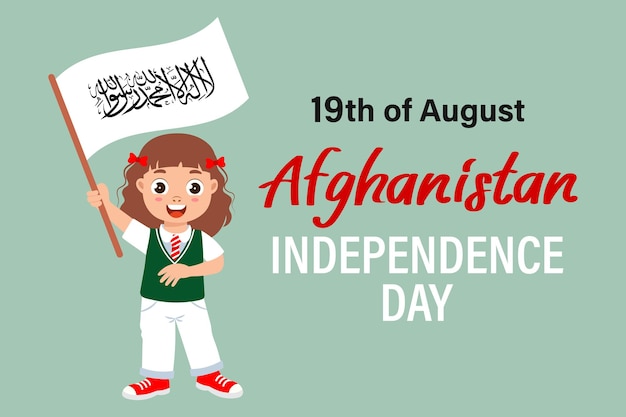 Fête De L'indépendance De L'afghanistan Jolie Petite Fille Avec Le Drapeau De L'afghanistan Bannière D'illustration De Dessin Animé