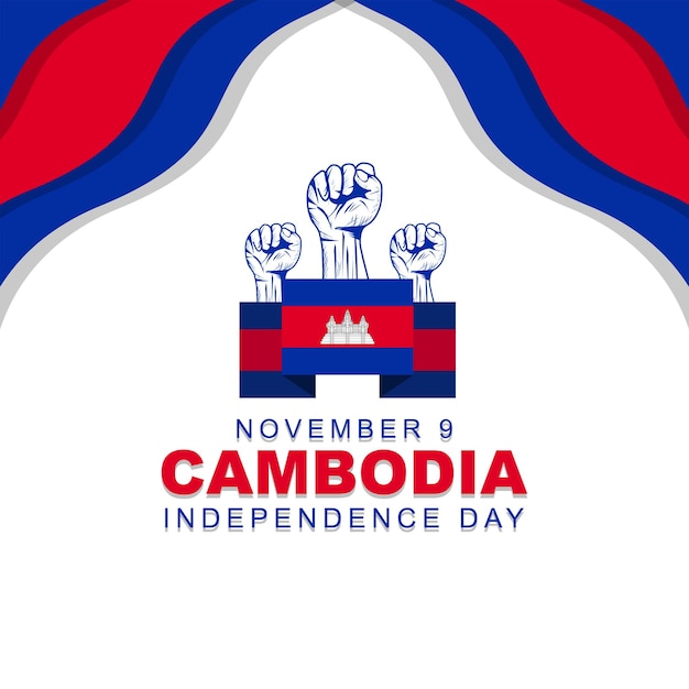 La fête de l'indépendance du Cambodge est célébrée chaque année le 9 novembre avec une affiche avec un drapeau cambodgien et une texture grunge