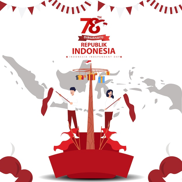 Vecteur fête de l'indépendance de l'indonésie 17 août affiche ou bannière publication sur les médias sociaux 78 ans 17 août celebra