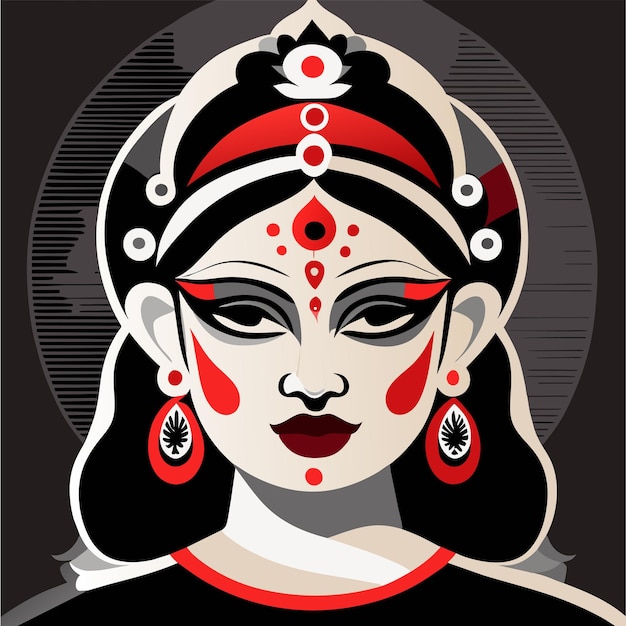 Fête indienne de la déesse Durga face célébration des vacances dessinée illustration d'autocollant de dessin animé