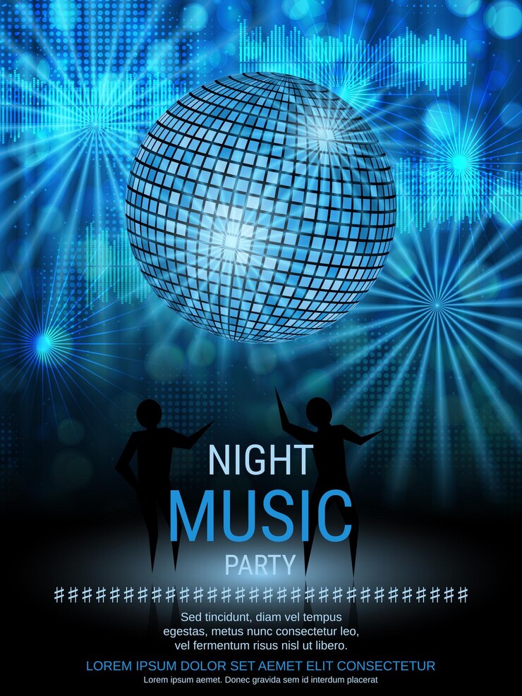 Vecteur fête de musique de nuit, club de danse, festival de musique, affiche, carte d'invitation, modèle vectoriel
