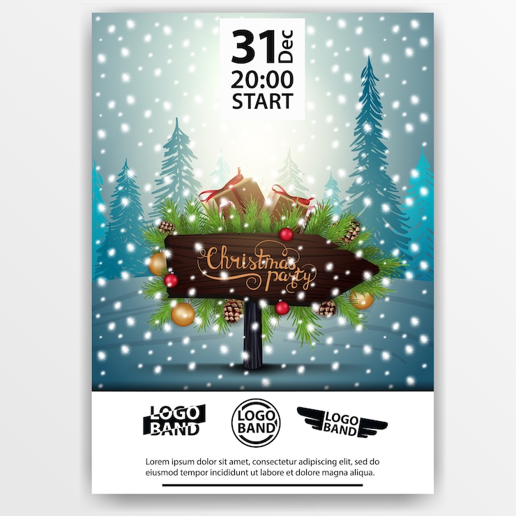 Vecteur fête de noël. affiche. assiette en bois avec un sapin de noël et des cadeaux