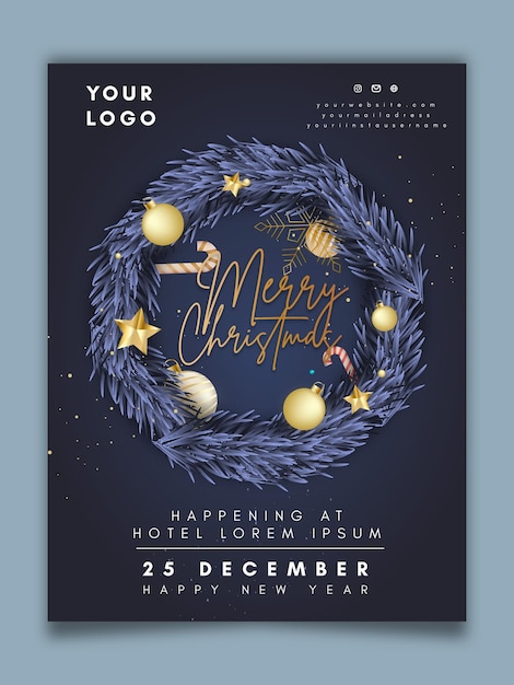 Fête De Noël Verticale Et Modèle D'affiche De Flyer De Bonne Année