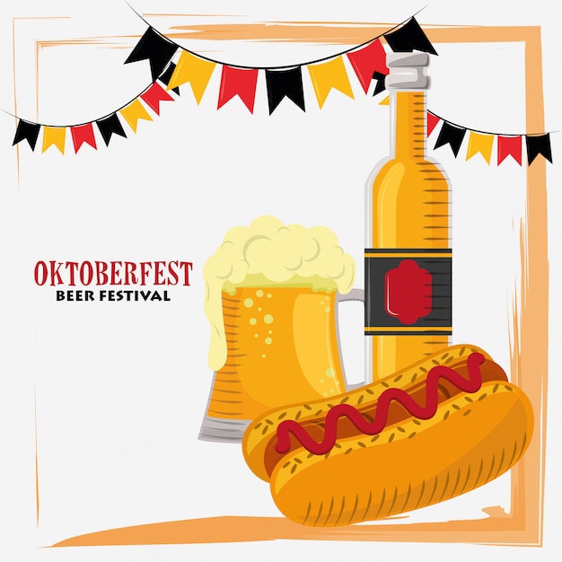 Fête D'oktoberfest Avec Bière Et Hot Dog