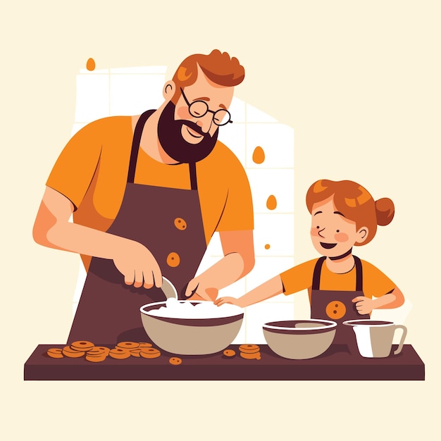 Vecteur fête des pères cuisiner avec les enfants