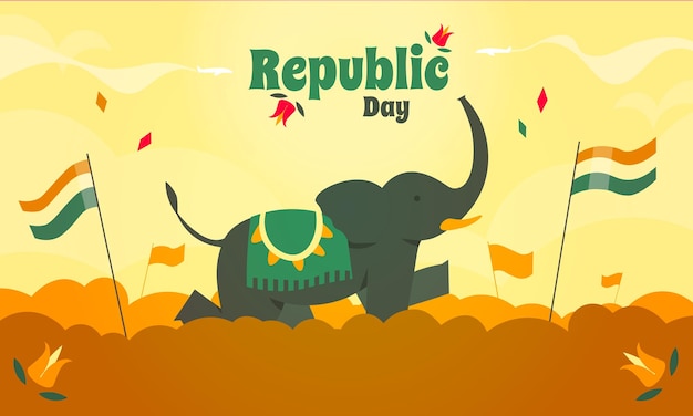 Fête De La République Nationale Indienne Avec L'éléphant Et Le Drapeau Tricolore Indien.