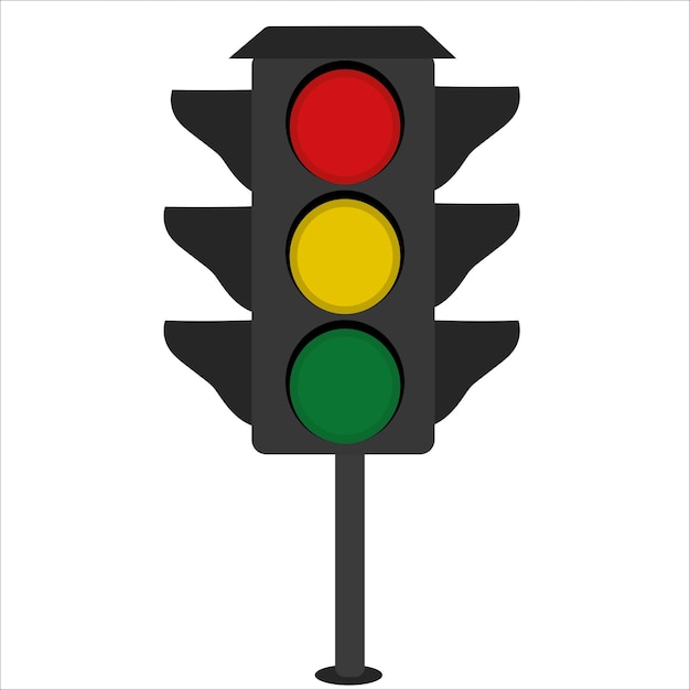 Feu de circulation horizontal avec un sémaphore rouge, jaune et vert sur fond blanc