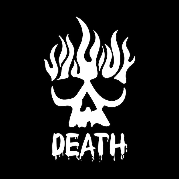 Feu De Crâne Avec Lettrage De Mort Pour La Conception De Tshirt Illustration En Noir Et Blanc Vecteur Premium