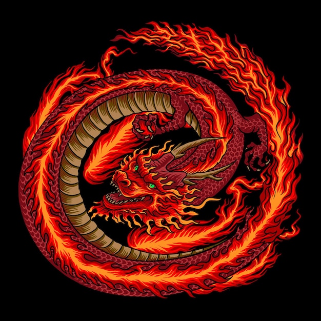 Feu Dragon Rouge Chinois Illustration