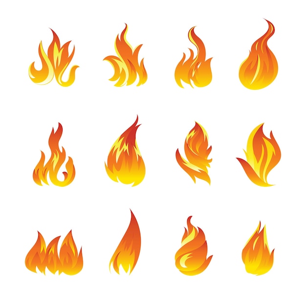 Feu flameorange vetor background set hot