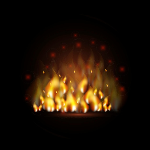 Feu Sur Fond Noir Flamme De Barbecue Feu Pour La Cheminée Fond D'écran Chaud Illustration Vectorielle