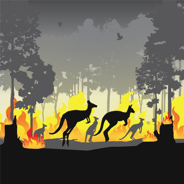 Vecteur feu de forêt silhouettes fond vecteur de feu de forêt vecteur premium