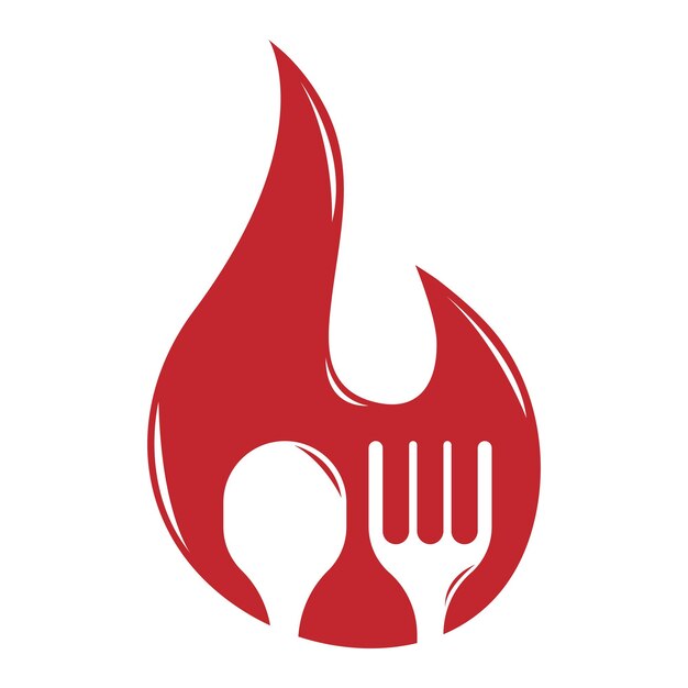 Le Feu Mange Le Logo. Cuillère Et Fourchette Qui Couvent.