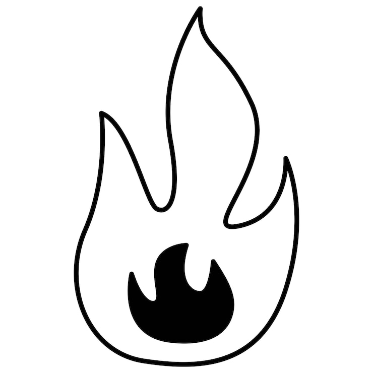 Vecteur feu de tatouage dans le style des années 90, 2000. illustration d'objet unique en noir et blanc.