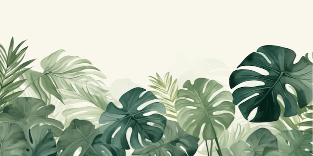 Feuillage abstrait et arrière-plan botanique Papier peint de forêt tropicale verte de feuilles de monstera branches de feuille de palmier en motif dessiné à la main Arrière-plan de plantes exotiques pour les impressions de bannières décoration murale