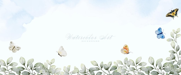 Feuillage Aquarelle D'art Abstrait Et Fond De Peinture De Papillons