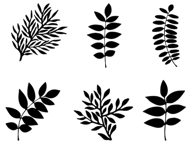 Feuille et arbre noir sur fond blanc Silhouette Vector Art illustration Design