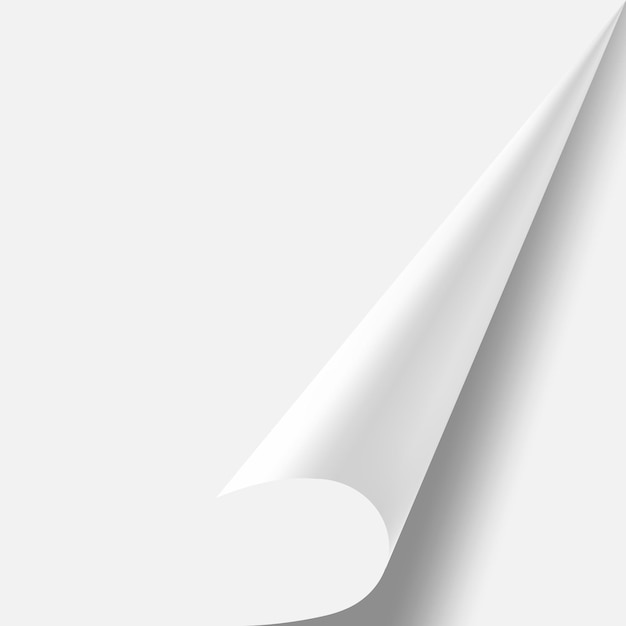 Une feuille blanche de papier enroulée vers le haut depuis le coin inférieur droit jetant une ombre subtile en dessous créant un fond minimaliste et élégant