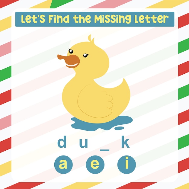 Feuille de calcul lettre manquante. Complétez les lettres des noms d'animaux en anglais. Jeu éducatif pour enfants.