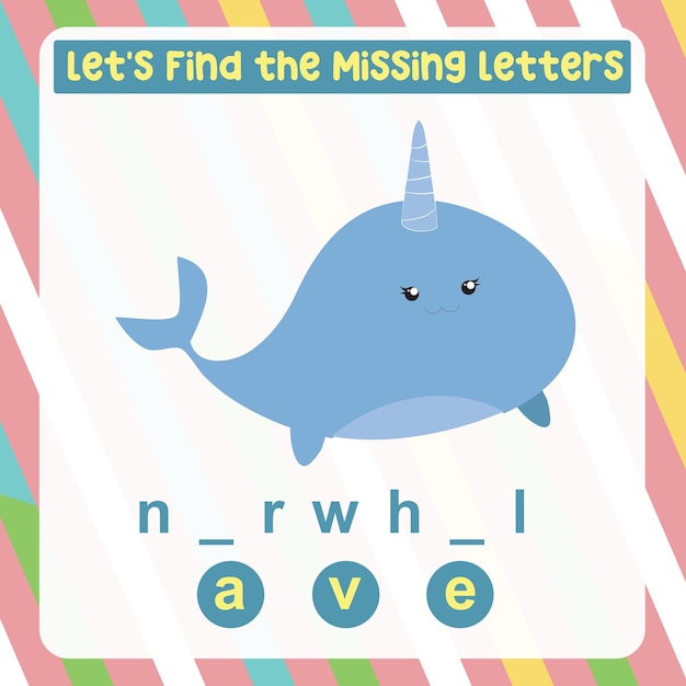 Feuille de calcul lettre manquante. Complétez les lettres des noms d'animaux en anglais. Jeu éducatif pour enfants.