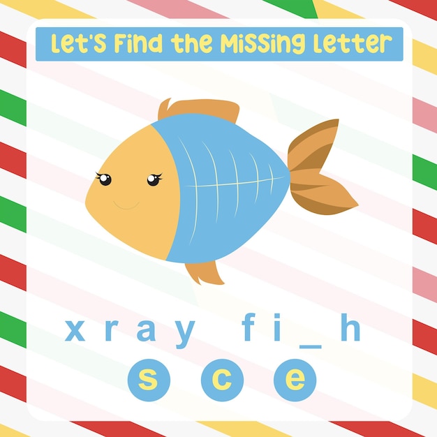 Feuille de calcul lettre manquante. Complétez les lettres des noms d'animaux en anglais. Jeu éducatif pour enfants.