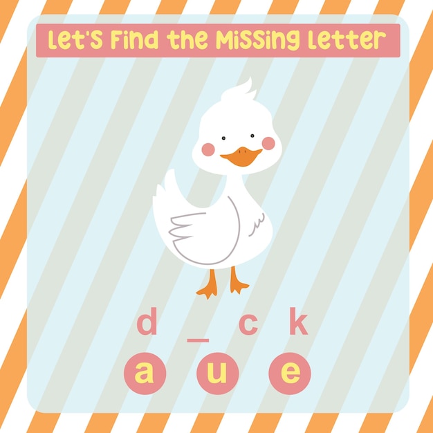 Feuille de calcul lettre manquante. Complétez les lettres des noms d'animaux en anglais. Jeu éducatif pour enfants.