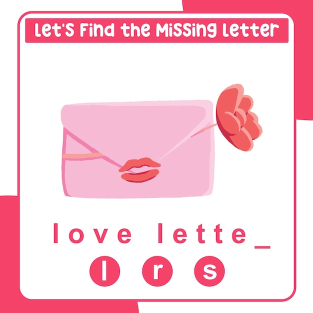 Feuille de calcul lettre manquante. Complétez les lettres pour les choses de la Saint-Valentin en anglais. Pratique de l'écriture.