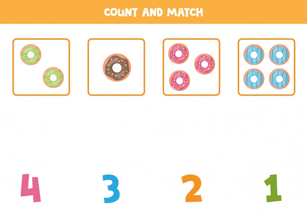 Feuille De Calcul Mathématique Pour Les Enfants. Jeu De Comptage Avec Des Beignets De Dessin Animé Mignon.