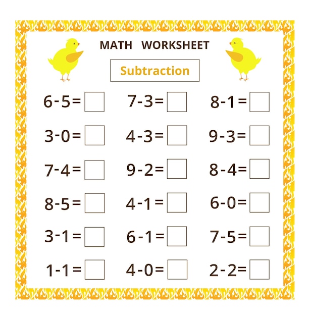 Feuille De Calcul Mathématiquesoustraction