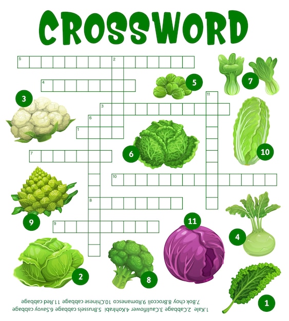 Feuille De Calcul De Mots Croisés Sur Les Légumes Crus Au Chou