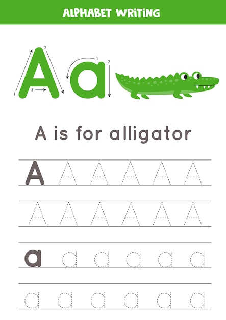 Vecteur feuille de calcul de traçage alphabet avec illustration animale