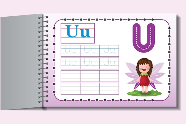 Vecteur feuille de calcul de traçage alphabétique avec dessin animé lettre et enfant.