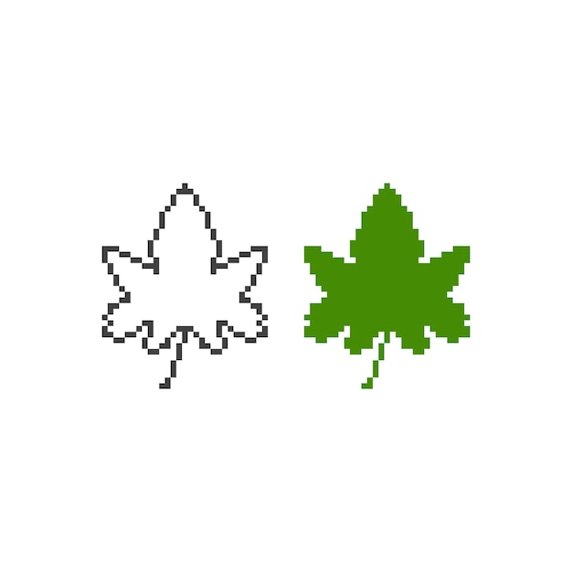 Feuille de cannabis marijuana Pixel art 8 bits icône illustration vectorielle